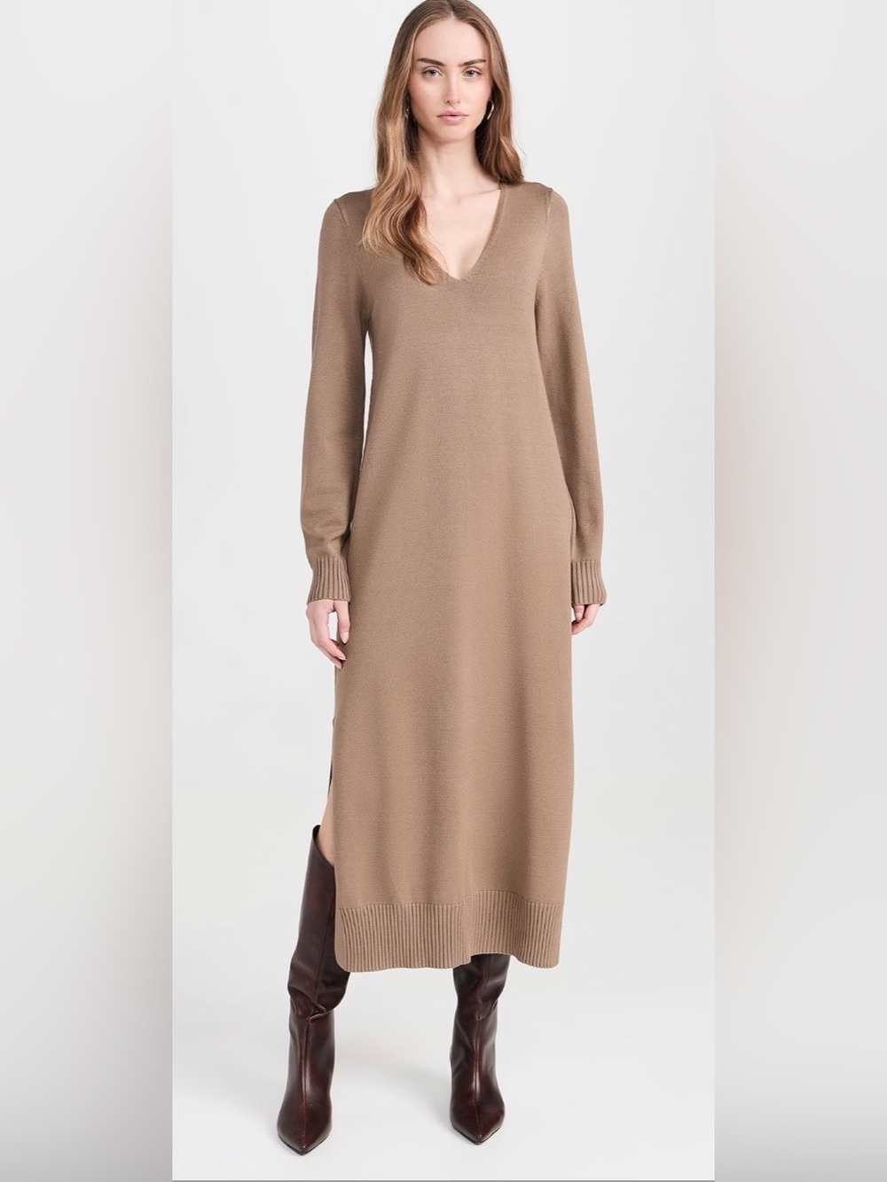 Splendid x Cella Jane Camel V-Neck Long Sweater Dress M